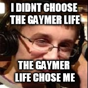 I DIDNT CHOOSE THE GAYMER LIFE; THE GAYMER LIFE CHOSE ME | image tagged in bradley hoover | made w/ Imgflip meme maker