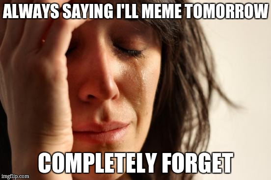 First World Problems Meme | ALWAYS SAYING I'LL MEME TOMORROW; COMPLETELY FORGET | image tagged in memes,first world problems | made w/ Imgflip meme maker