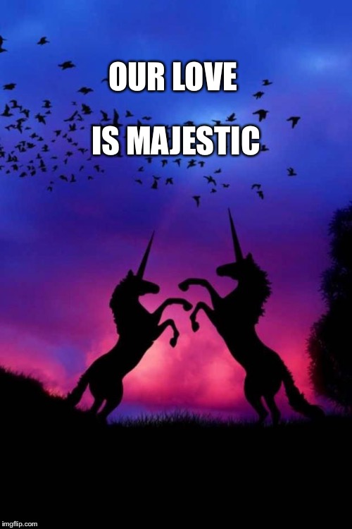 unicorn sunset | IS MAJESTIC; OUR LOVE | image tagged in unicorn sunset | made w/ Imgflip meme maker