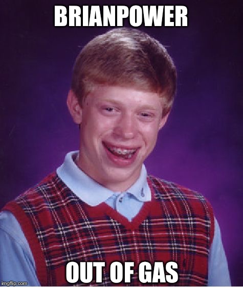 Bad Luck Brian Meme | BRIANPOWER OUT OF GAS | image tagged in memes,bad luck brian | made w/ Imgflip meme maker
