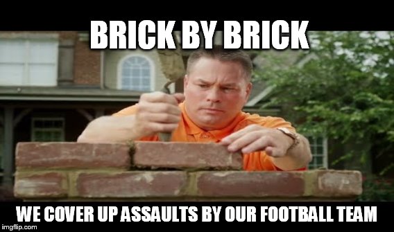 BRICK BY BRICK; WE COVER UP ASSAULTS BY OUR FOOTBALL TEAM | made w/ Imgflip meme maker