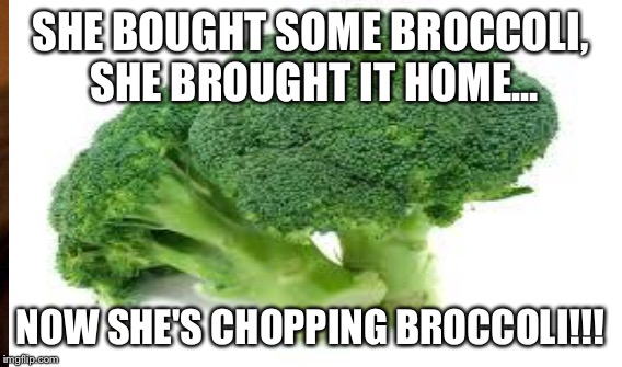 SHE BOUGHT SOME BROCCOLI, SHE BROUGHT IT HOME... NOW SHE'S CHOPPING BROCCOLI!!! | made w/ Imgflip meme maker