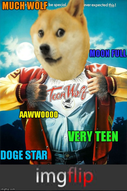 This is why Doge tries not to bite ;) | MUCH WOLF; MOON FULL; AAWWOOOO; VERY TEEN; DOGE STAR | image tagged in teen wolf,doge hot doge,when movies collide | made w/ Imgflip meme maker