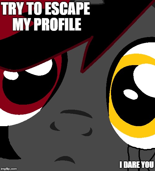 No escape | TRY TO ESCAPE MY PROFILE; I DARE YOU | image tagged in shadowmoon | made w/ Imgflip meme maker