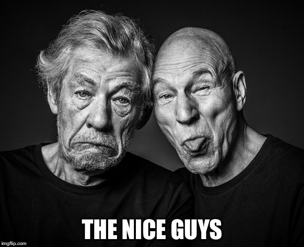 Funny face | THE NICE GUYS | image tagged in ian mckellen,patrick stewart,x-men,marvel,funny meme,comics/cartoons | made w/ Imgflip meme maker