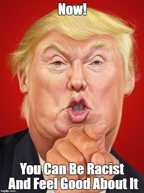 "Now, You Can Be Racist And Feel Good About It" | Now! You Can Be Racist And Feel Good About It | image tagged in racist trump,racism,modeling bad behavior,trump role model,racist innuendo | made w/ Imgflip meme maker