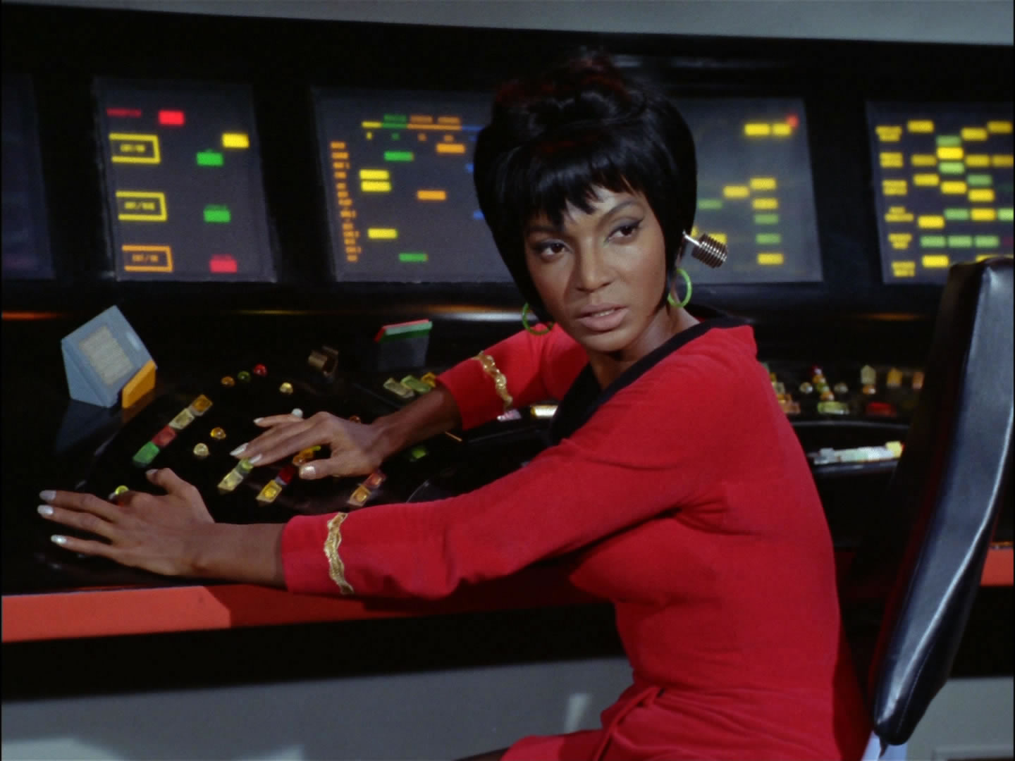 Uhura at desk Blank Meme Template