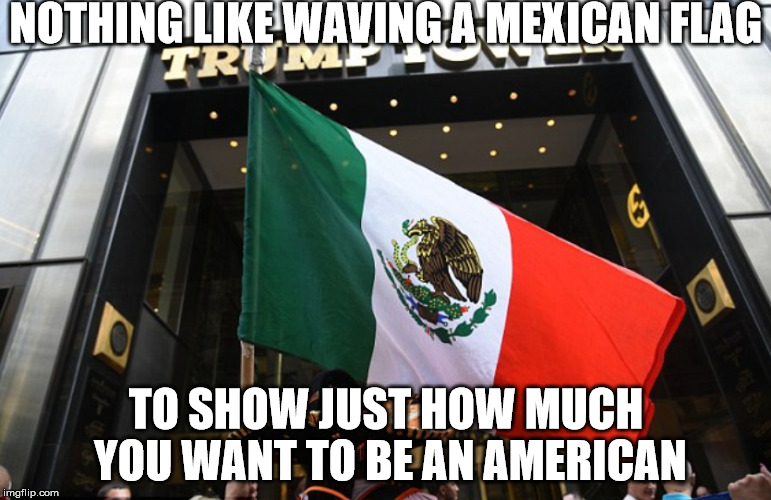 Wannabes | NOTHING LIKE WAVING A MEXICAN FLAG; TO SHOW JUST HOW MUCH YOU WANT TO BE AN AMERICAN | image tagged in mexicans,mexican,donald trump,funny,memes,funny memes | made w/ Imgflip meme maker