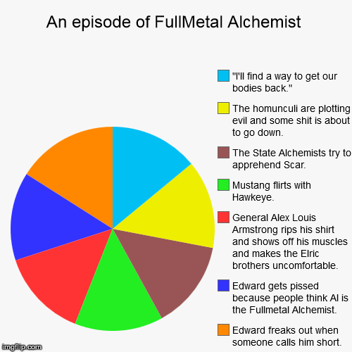 image tagged in funny,pie charts,anime,fullmetal alchemist | made w/ Imgflip chart maker