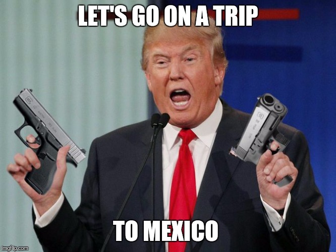 Gun Trump | LET'S GO ON A TRIP; TO MEXICO | image tagged in gun trump | made w/ Imgflip meme maker