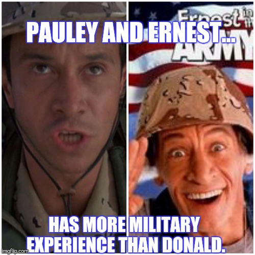 Experience  | PAULEY AND ERNEST... HAS MORE MILITARY EXPERIENCE THAN DONALD. | image tagged in military | made w/ Imgflip meme maker
