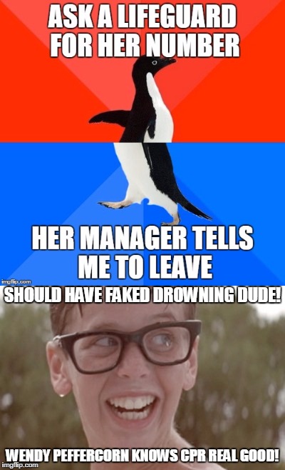 Kiss the Lifeguard instead! | SHOULD HAVE FAKED DROWNING DUDE! WENDY PEFFERCORN KNOWS CPR REAL GOOD! | image tagged in sandlot,kiss,drowning,cpr | made w/ Imgflip meme maker