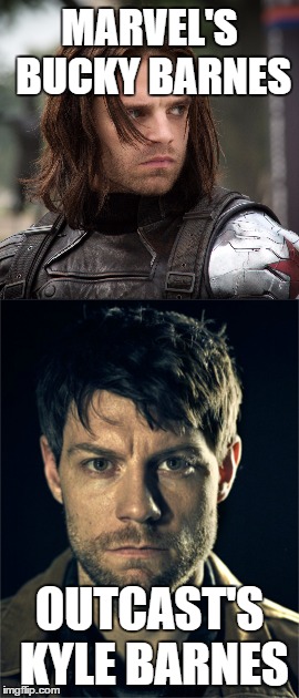 MARVEL'S BUCKY BARNES; OUTCAST'S KYLE BARNES | image tagged in marvel civil war | made w/ Imgflip meme maker