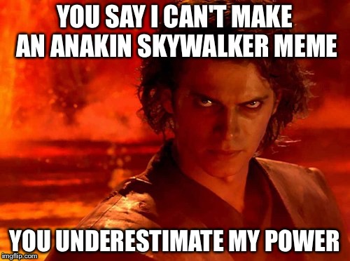 Don't underestimate! | YOU SAY I CAN'T MAKE AN ANAKIN SKYWALKER MEME; YOU UNDERESTIMATE MY POWER | image tagged in memes,you underestimate my power,funny,meme | made w/ Imgflip meme maker