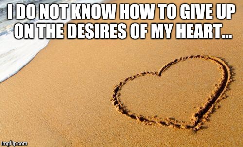 Beach Heart  | I DO NOT KNOW HOW TO GIVE UP ON THE DESIRES OF MY HEART... | image tagged in beach heart | made w/ Imgflip meme maker