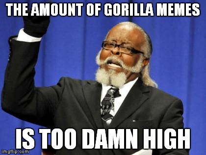 We get the gist, internet, a gorilla did die. | THE AMOUNT OF GORILLA MEMES; IS TOO DAMN HIGH | image tagged in memes,too damn high | made w/ Imgflip meme maker