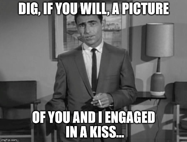 When Doves Cry... in the Twilight... Zone... | DIG, IF YOU WILL, A PICTURE; OF YOU AND I ENGAGED IN A KISS... | image tagged in rod serling imagine if you will,prince | made w/ Imgflip meme maker