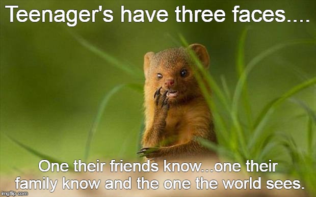 Teenager's have three faces.... One their friends know...one their family know and the one the world sees. | image tagged in teenagers | made w/ Imgflip meme maker
