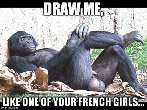 chimp | DRAW ME, LIKE ONE OF YOUR FRENCH GIRLS... | image tagged in chimp | made w/ Imgflip meme maker