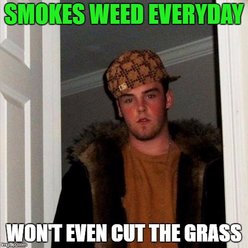 Scumbag Steve - "Lazy Stoner Steve" | SMOKES WEED EVERYDAY; WON'T EVEN CUT THE GRASS | image tagged in memes,scumbag steve,funny,smoke weed everyday,grass,marijuana | made w/ Imgflip meme maker