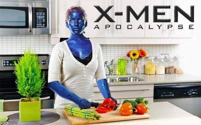 the triggering | image tagged in mystique,x-men,angry feminist,kitchen,marvel comics,triggered | made w/ Imgflip meme maker