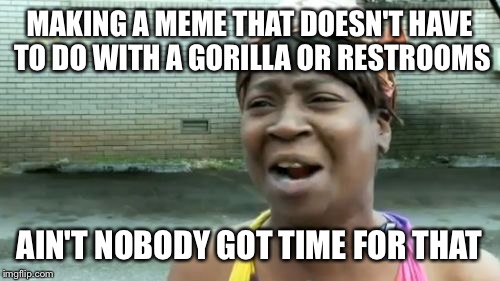 Ain't Nobody Got Time For That | MAKING A MEME THAT DOESN'T HAVE TO DO WITH A GORILLA OR RESTROOMS; AIN'T NOBODY GOT TIME FOR THAT | image tagged in memes,aint nobody got time for that | made w/ Imgflip meme maker