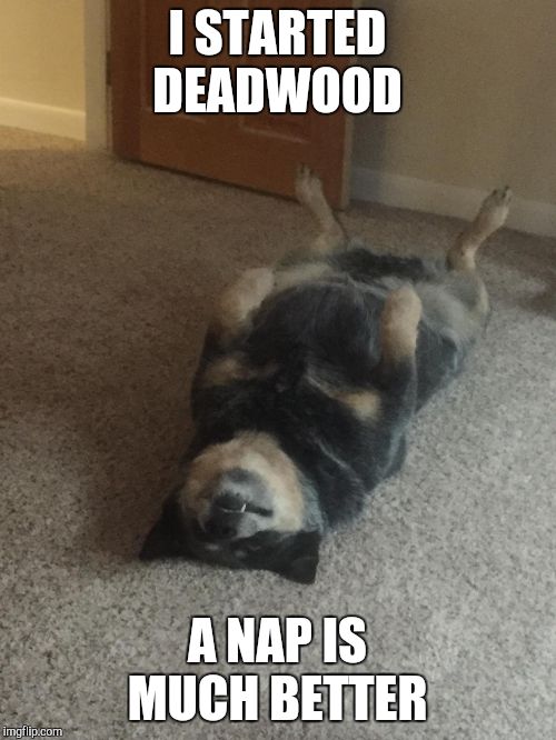 I STARTED DEADWOOD; A NAP IS MUCH BETTER | image tagged in lazy day,bacon | made w/ Imgflip meme maker