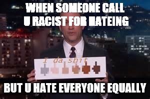 WHEN SOMEONE CALL U RACIST FOR HATEING; BUT U HATE EVERYONE EQUALLY | image tagged in funny memes,no fucks given | made w/ Imgflip meme maker