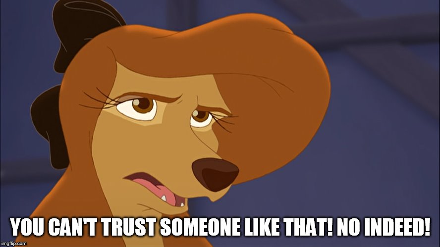 You Can't Trust Someone Like That! No Indeed! | YOU CAN'T TRUST SOMEONE LIKE THAT! NO INDEED! | image tagged in dixie bored,memes,disney,the fox and the hound 2,reba mcentire,dog | made w/ Imgflip meme maker