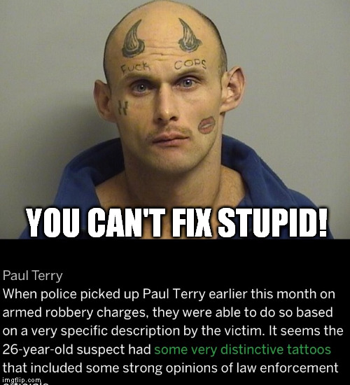 Stupid Criminals!  | YOU CAN'T FIX STUPID! | image tagged in funny,criminal,full retard | made w/ Imgflip meme maker