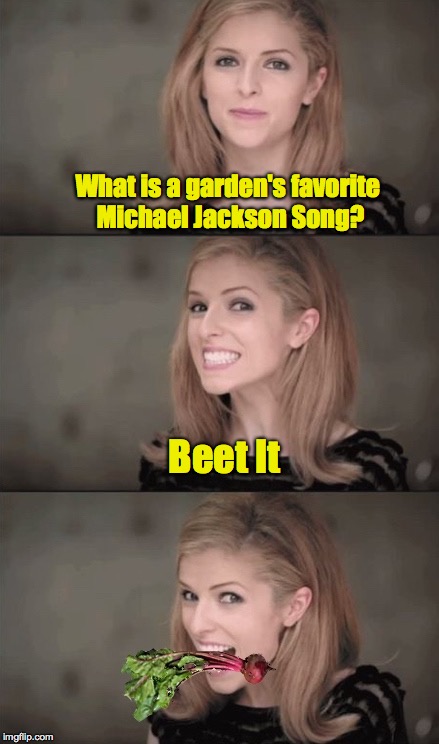 Socrates Dare Number 2 - epic fail | What is a garden's favorite Michael Jackson Song? Beet It | image tagged in bad pun anna,garden,michael jackson,beet | made w/ Imgflip meme maker