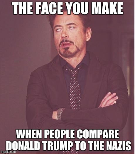 Face You Make Robert Downey Jr | THE FACE YOU MAKE; WHEN PEOPLE COMPARE DONALD TRUMP TO THE NAZIS | image tagged in memes,face you make robert downey jr | made w/ Imgflip meme maker