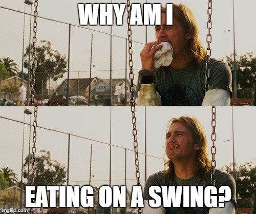 First World Stoner Problems Meme | WHY AM I; EATING ON A SWING? | image tagged in memes,first world stoner problems | made w/ Imgflip meme maker