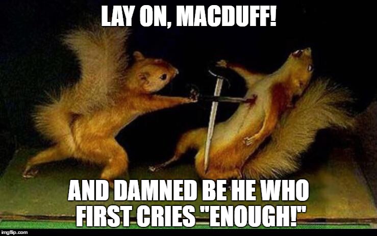 LAY ON, MACDUFF! AND DAMNED BE HE WHO FIRST CRIES "ENOUGH!" | image tagged in shakespeare | made w/ Imgflip meme maker