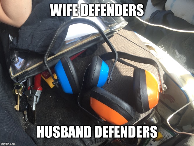 His and hers defenders | WIFE DEFENDERS; HUSBAND DEFENDERS | image tagged in funny memes | made w/ Imgflip meme maker