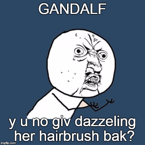 Y U No Meme | GANDALF y u no giv dazzeling her hairbrush bak? | image tagged in memes,y u no | made w/ Imgflip meme maker