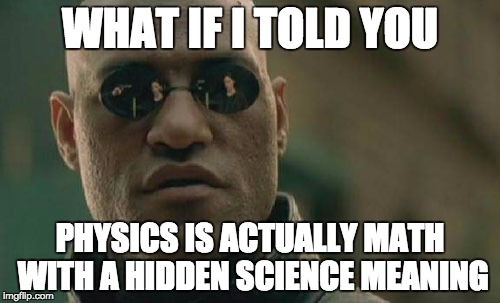 Matrix Morpheus | WHAT IF I TOLD YOU; PHYSICS IS ACTUALLY MATH WITH A HIDDEN SCIENCE MEANING | image tagged in memes,matrix morpheus | made w/ Imgflip meme maker