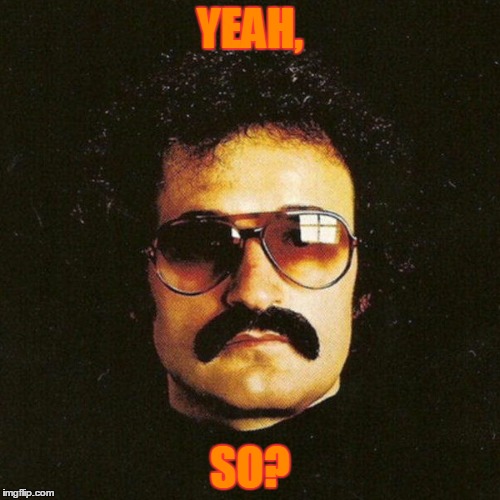 Giorgio Moroder cool mustache | YEAH, SO? | image tagged in giorgio moroder cool mustache | made w/ Imgflip meme maker