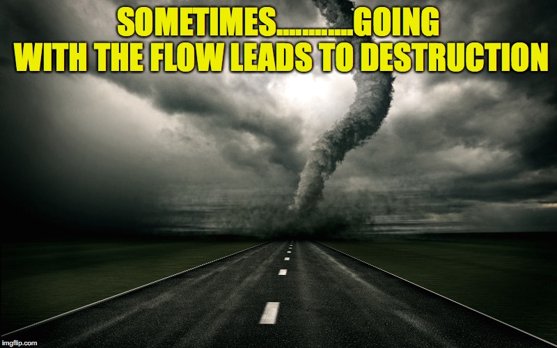 Paths we choose. | SOMETIMES............GOING WITH THE FLOW LEADS TO DESTRUCTION | image tagged in flow | made w/ Imgflip meme maker