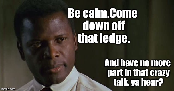 Be calm.Come down off that ledge. And have no more part in that crazy talk, ya hear? | made w/ Imgflip meme maker