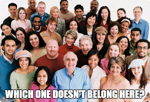 diversity | WHICH ONE DOESN'T BELONG HERE? | image tagged in diversity | made w/ Imgflip meme maker
