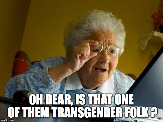 Grandma Finds The Internet Meme | OH DEAR, IS THAT ONE OF THEM TRANSGENDER FOLK ? | image tagged in memes,grandma finds the internet | made w/ Imgflip meme maker