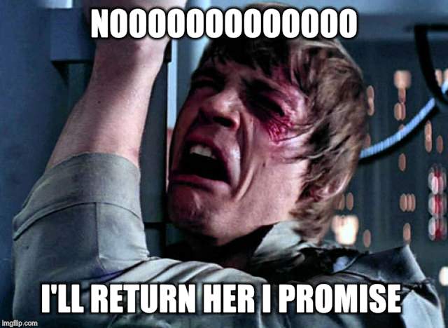 Nooo | NOOOOOOOOOOOOO I'LL RETURN HER I PROMISE | image tagged in nooo | made w/ Imgflip meme maker