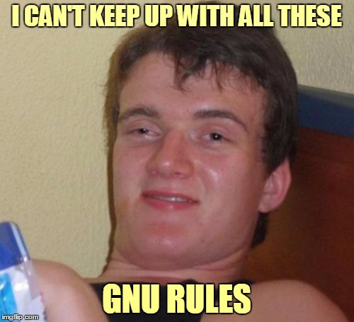 10 Guy Meme | I CAN'T KEEP UP WITH ALL THESE GNU RULES | image tagged in memes,10 guy | made w/ Imgflip meme maker