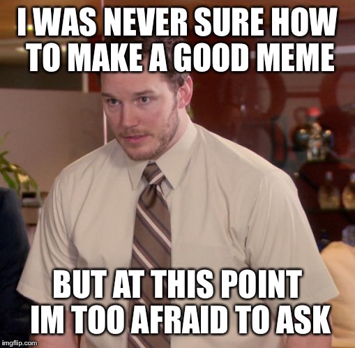 Advice anyone  | I WAS NEVER SURE HOW TO MAKE A GOOD MEME; BUT AT THIS POINT IM TOO AFRAID TO ASK | image tagged in memes,afraid to ask andy | made w/ Imgflip meme maker