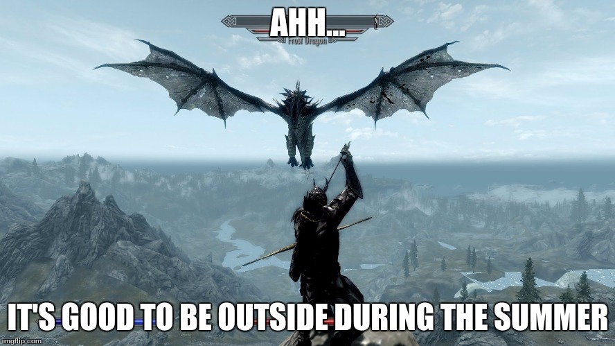 Who doesn't love being outside? | AHH... IT'S GOOD TO BE OUTSIDE DURING THE SUMMER | image tagged in skyrim,memes | made w/ Imgflip meme maker