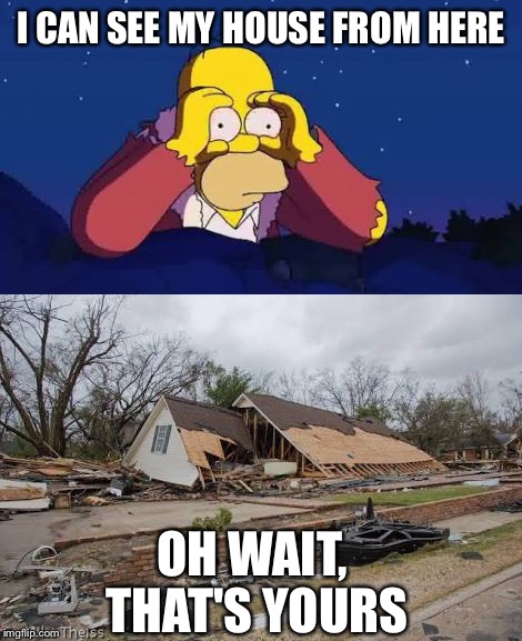 Homer Sampson  | I CAN SEE MY HOUSE FROM HERE; OH WAIT, THAT'S YOURS | image tagged in homer simpson | made w/ Imgflip meme maker