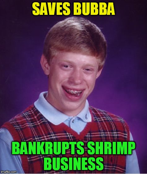 Bad Luck Brian Meme | SAVES BUBBA BANKRUPTS SHRIMP BUSINESS | image tagged in memes,bad luck brian | made w/ Imgflip meme maker