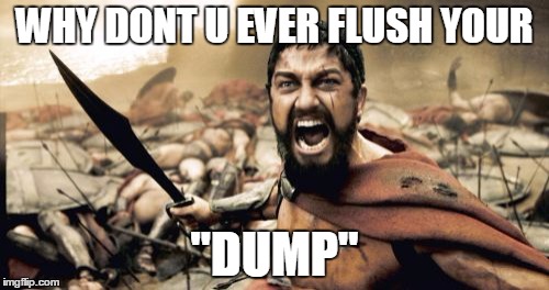 in public toilets  | WHY DONT U EVER FLUSH YOUR; "DUMP" | image tagged in memes,sparta leonidas,dump,shit | made w/ Imgflip meme maker