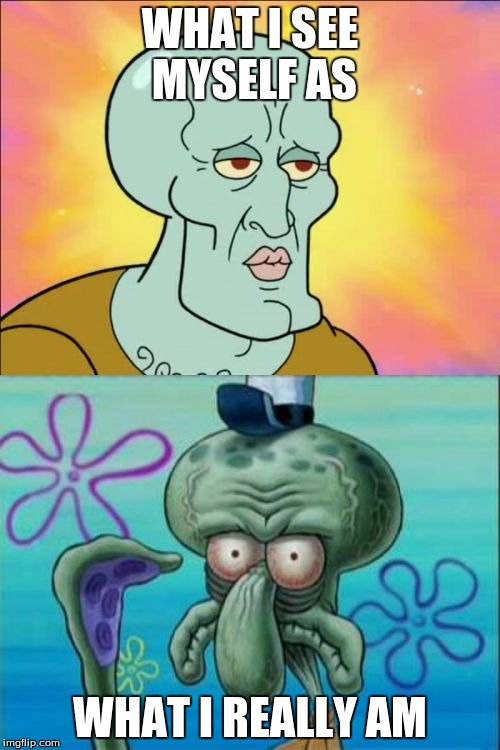 When someone thinks they are beautiful but... | WHAT I SEE MYSELF AS; WHAT I REALLY AM | image tagged in memes,squidward | made w/ Imgflip meme maker